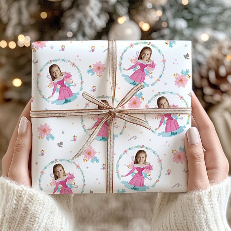 Papel de Regalo Infantil Princesas con Foto y Nombre personalizado Papel de Regalo Infantil Princesas con Foto y Nombre personalizado