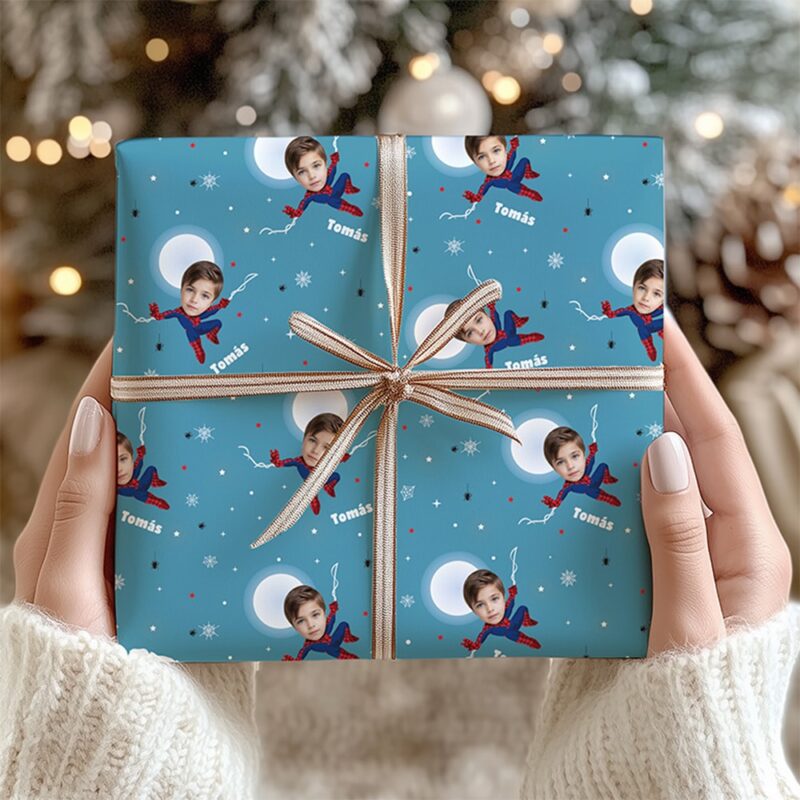 Papel de Regalo Infantil Superhéroe con Foto y Nombre personalizado Papel de Regalo Infantil Superhéroe con Foto y Nombre personalizado