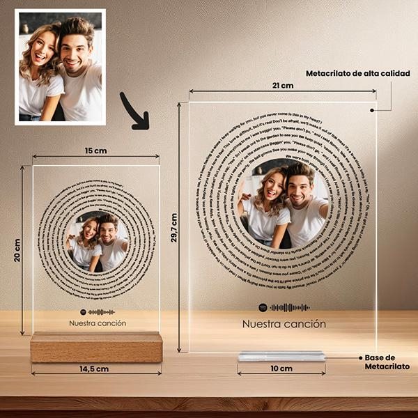 Placa con Letras Canción Spotify en Espiral y tu Foto personalizada
