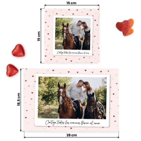 Caja de Dulces Polaroid Corazones con Foto y Texto personalizada