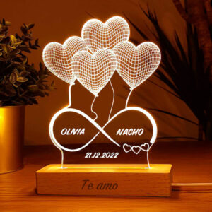Lámpara Infinito Corazones con Nombres y Fecha personalizada
