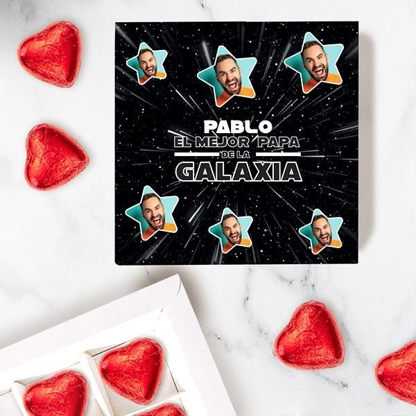Caja de Dulces Mejor Papá de la Galaxia con Fotos y Texto personalizada