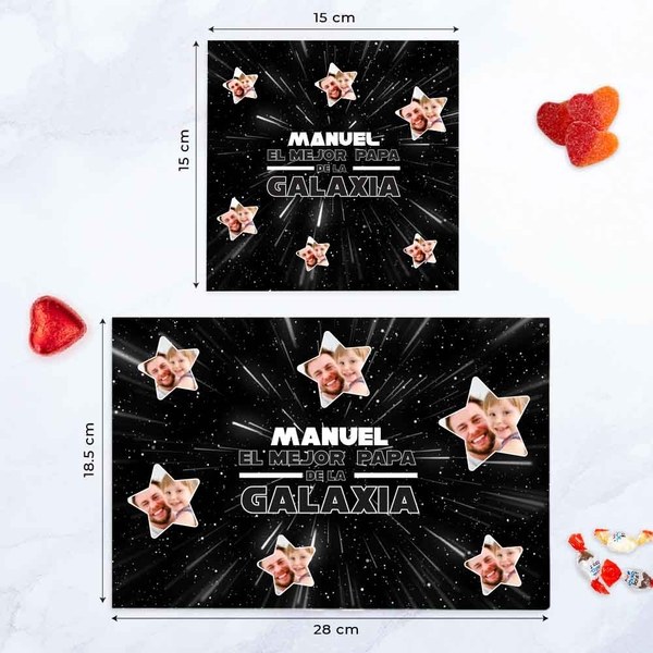 Caja de Dulces Mejor Papá de la Galaxia con Fotos y Texto personalizada