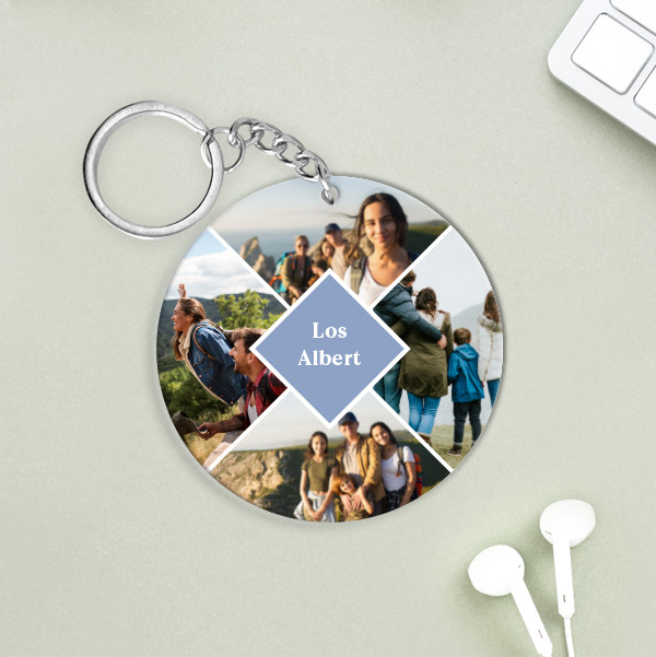 Llavero Circular con Cuatro Fotos y Texto personalizado