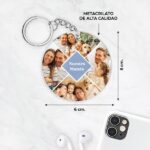 Miniatura de Llavero Circular con Cuatro Fotos y Texto personalizado