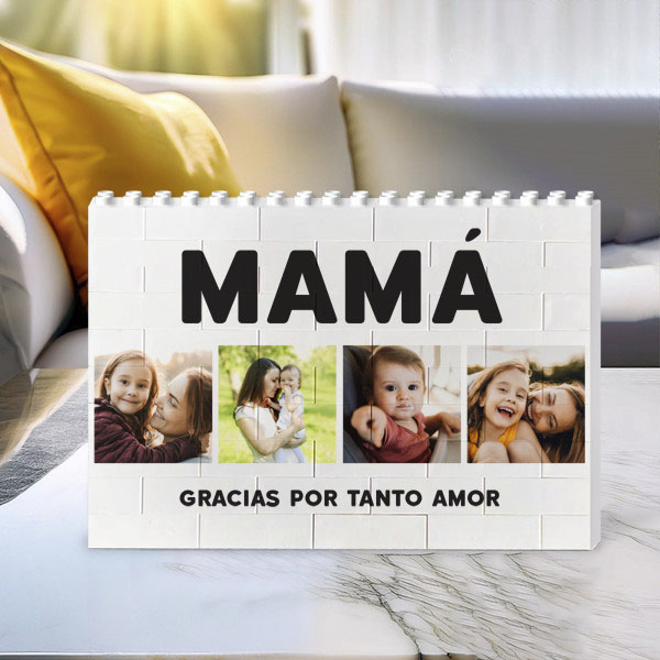 Puzle de Bloques Mamá con Cuatro Fotos y Texto personalizado