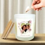 Miniatura de Vela Corazón Floral con Foto y Texto personalizada