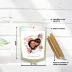 Miniatura de Vela Corazón Floral con Foto y Texto personalizada