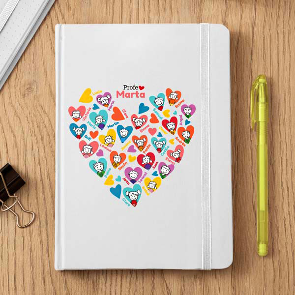 Libreta Corazones con Muñecos con Nombre y Texto personalizado