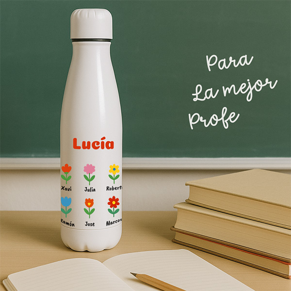 Botella Flores con Nombres y Texto personalizada