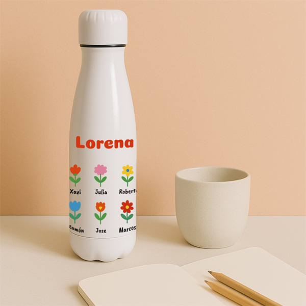 Botella Flores con Nombres y Texto personalizada