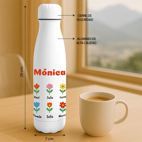 Botella Flores con Nombres y Texto personalizada