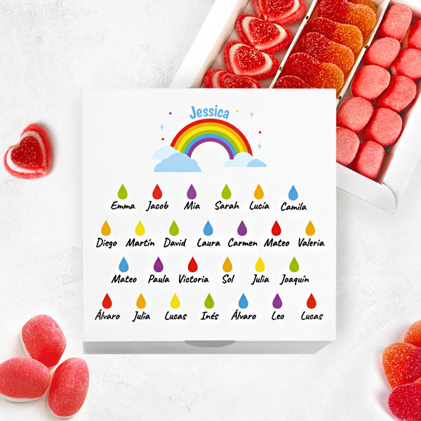 Caja de Dulces Lluvia con Nombres y Texto personalizado