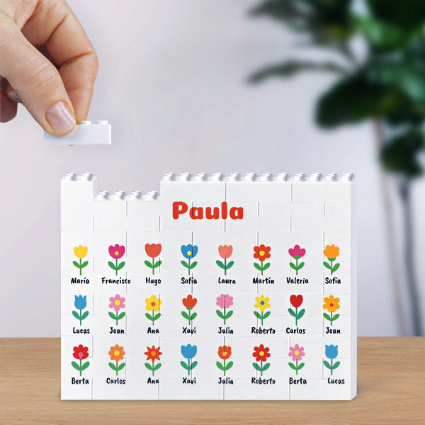 Puzle de Bloques con Flores con Nombres personalizado