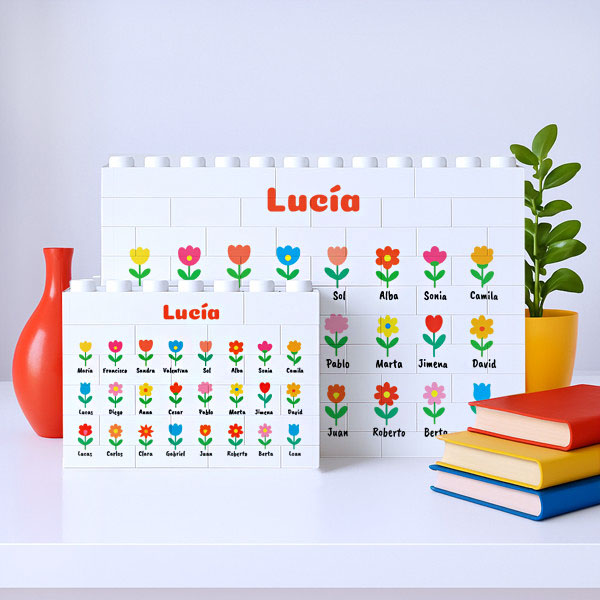 Puzle de Bloques con Flores con Nombres personalizado