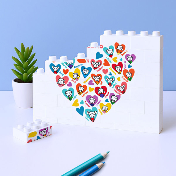 Puzle de Bloques Corazones con Muñecos con Nombres personalizado