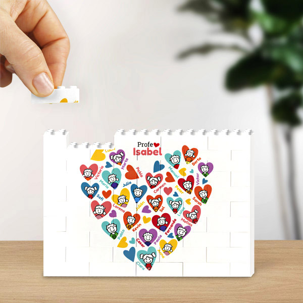 Puzle de Bloques Corazones con Muñecos con Nombres personalizado