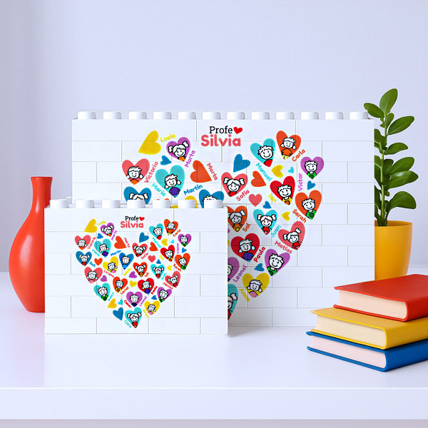 Puzle de Bloques Corazones con Muñecos con Nombres personalizado