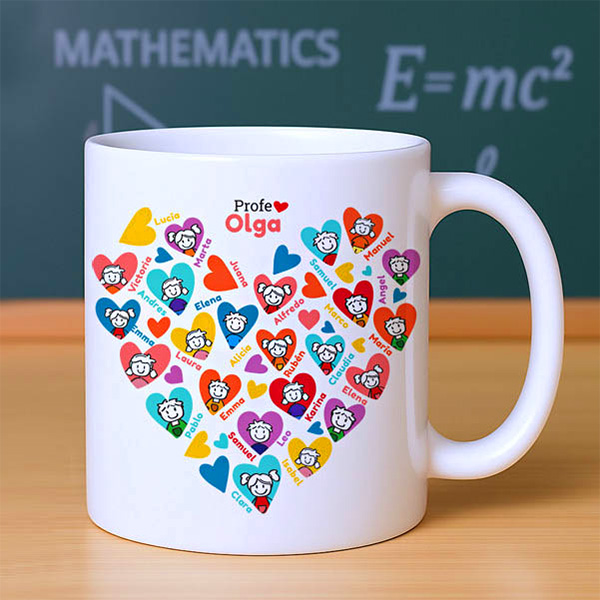 Taza Corazones con Muñecos con Nombres personalizado