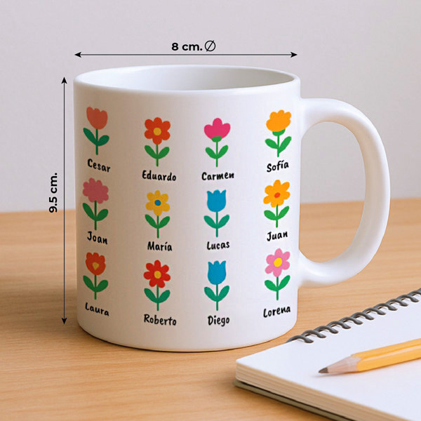 Taza Flores con Nombres personalizado