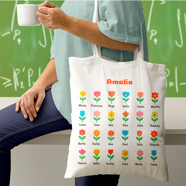 Tote Bag Flores con Nombres personalizado