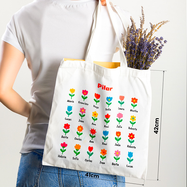 Tote Bag Flores con Nombres personalizado