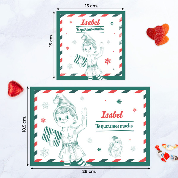 Caja de Dulces Muñeco Elfo con Nombre y Texto personalizado