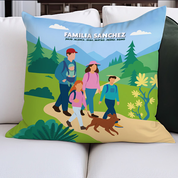 Cojín Familia en Montaña con Nombres y Texto personalizado