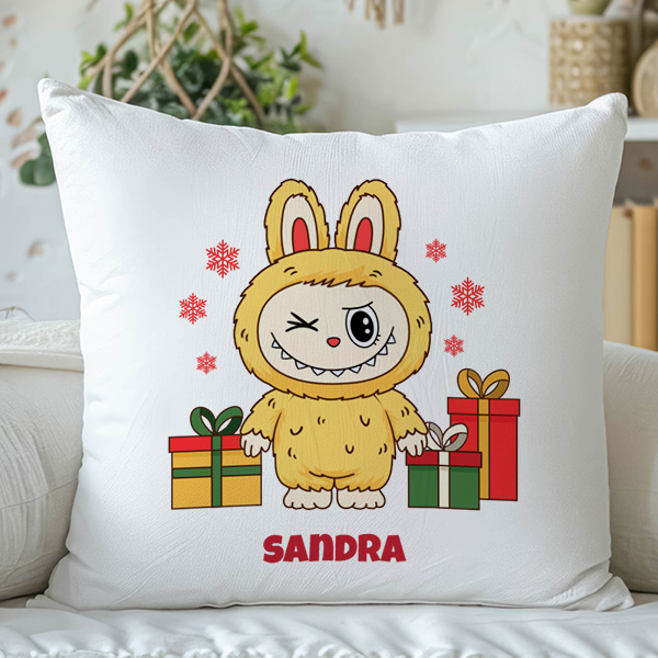 Cojín Labubu Navideño con Nombre personalizado