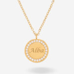 Collar con Brillantes Redondo con Texto personalizado Miniatura de Collar con Brillantes Redondo con Texto personalizado