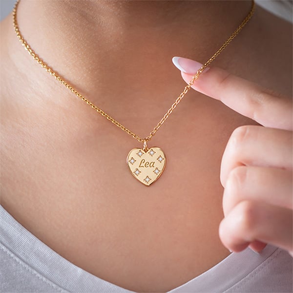 Collar Corazón con Brillantes y Texto personalizado