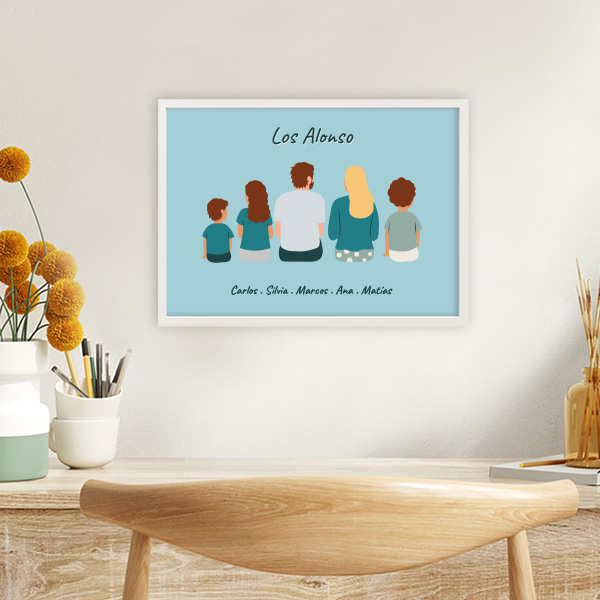 Póster Familia de Espaldas con Nombres y Texto personalizado