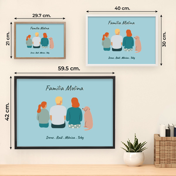 Póster Familia de Espaldas con Nombres y Texto personalizado