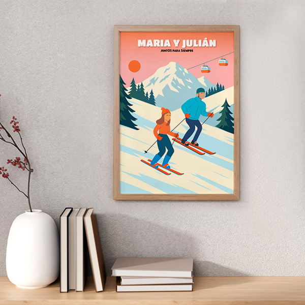 Póster Esquí en Montaña con Nombres y Texto personalizado