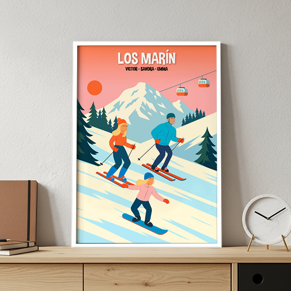 Póster Esquí en Montaña con Nombres y Texto personalizado