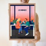 Miniatura de Póster Ilustración de Pareja con Nombres y Texto personalizado