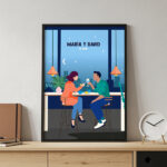 Miniatura de Póster Ilustración de Pareja con Nombres y Texto personalizado