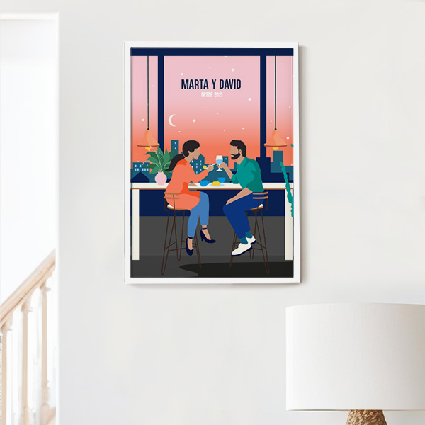 Póster Ilustración de Pareja con Nombres y Texto personalizado