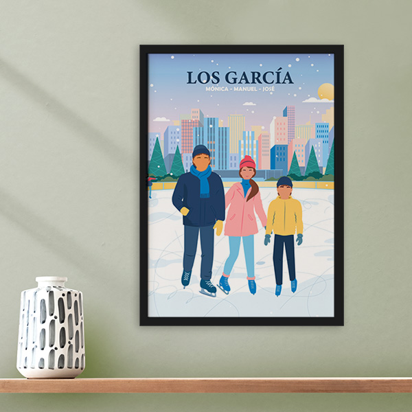 Póster Familia en Patines con Nombres y Texto personalizado