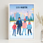 Miniatura de Póster Familia en Patines con Nombres y Texto personalizado