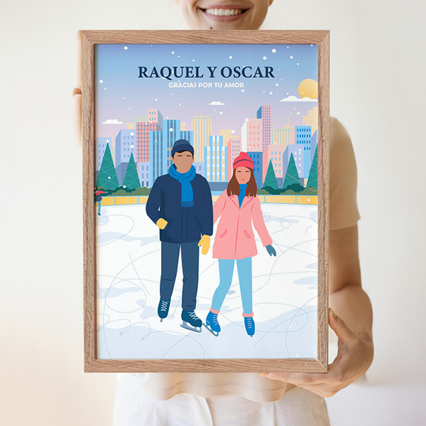 Póster Familia en Patines con Nombres y Texto personalizado