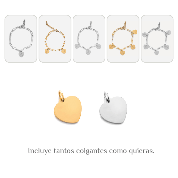 Pulsera de Mujer con Colgantes de Corazón personalizados