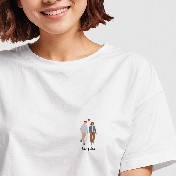 Camiseta con Ilustración de Pareja y Nombres personalizados