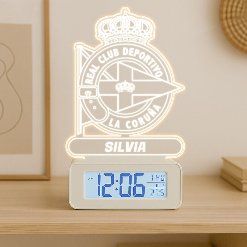 Reloj Despertador con Luz Escudo Coruña personalizado