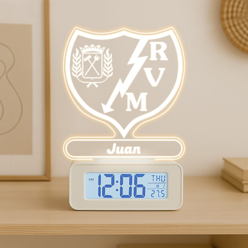 Reloj Despertador con Luz Escudo Rayo Vallecano personalizado