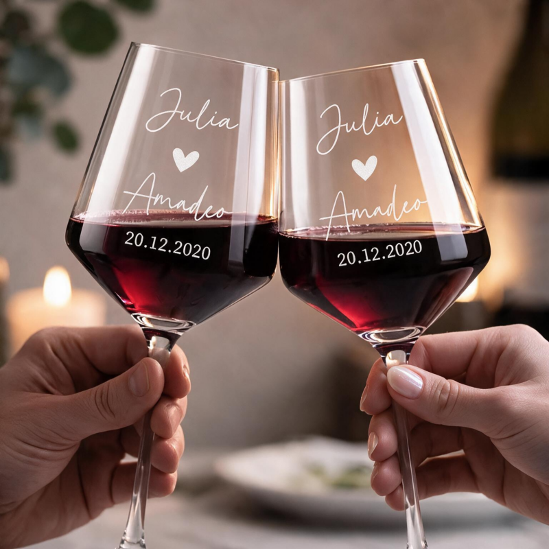 Pack de 2 Copas con Corazón, Fecha y Nombres personalizados