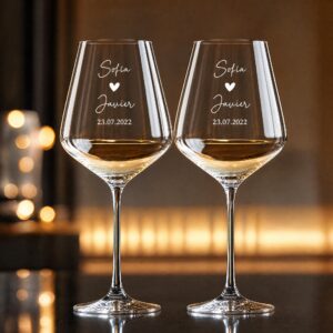 Pack de copas de vino con corazón y nombres personalizados