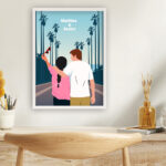 Miniatura de Póster Ilustración de Pareja con Palmeras y Nombres personalizados