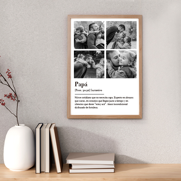 Póster Definición de Papá en Blanco y Negro con Fotos Personalizadas