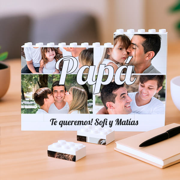Puzle de Bloques Papá con Collage 4 Fotos personalizadas